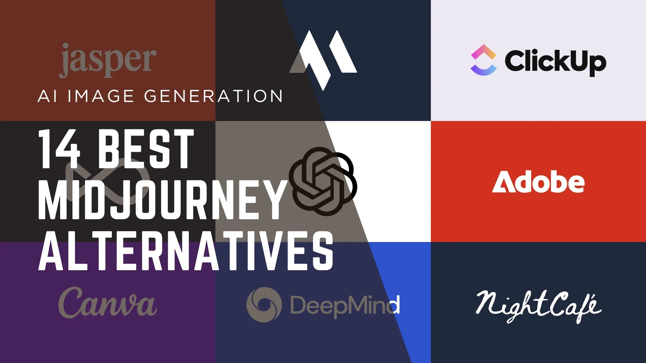 Collage of logos from Midjourney alternatives.