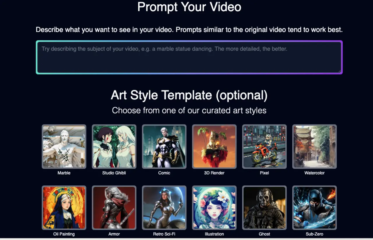 Screenshot of Prompts and Art Styles