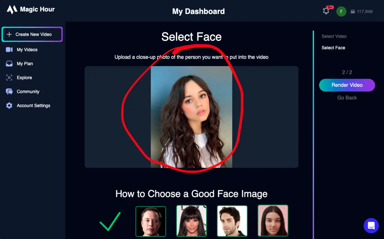 Screenshot of Selecting Face Image