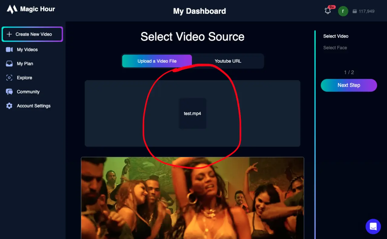 Screenshot of Selecting Video