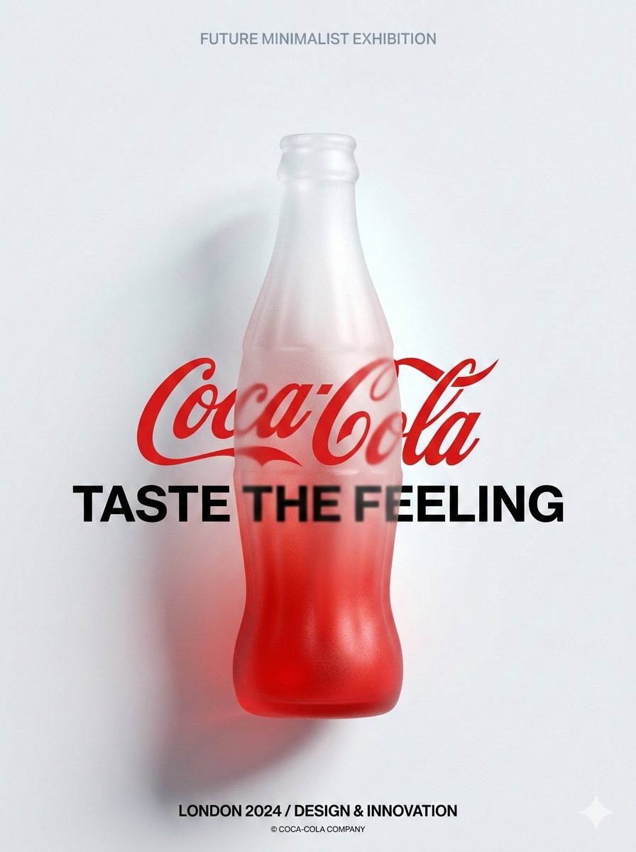 Nano Banana Pro example: crisp Coca-Cola bottle mockup with logo and slogan on white