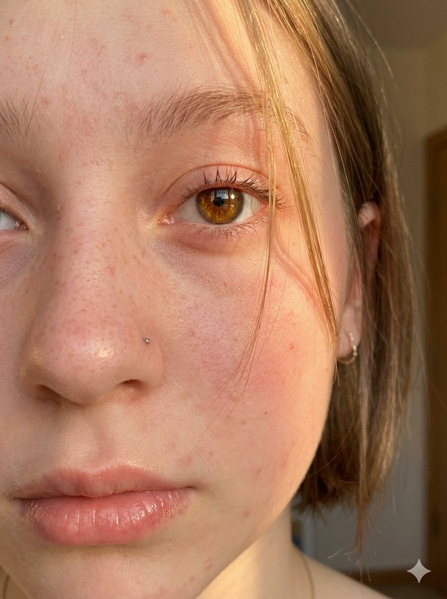 Nano Banana Pro example: tight portrait with natural light and visible skin texture and freckles