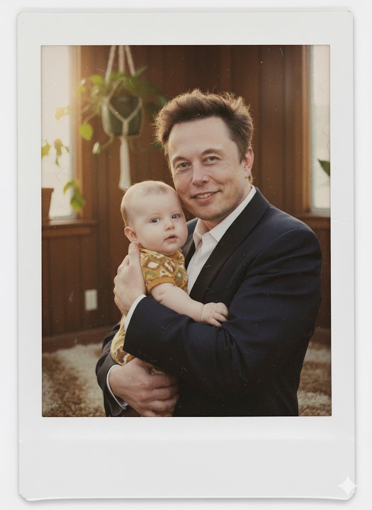 Nano Banana example: Polaroid-style frame with warm indoor portrait and wood paneling