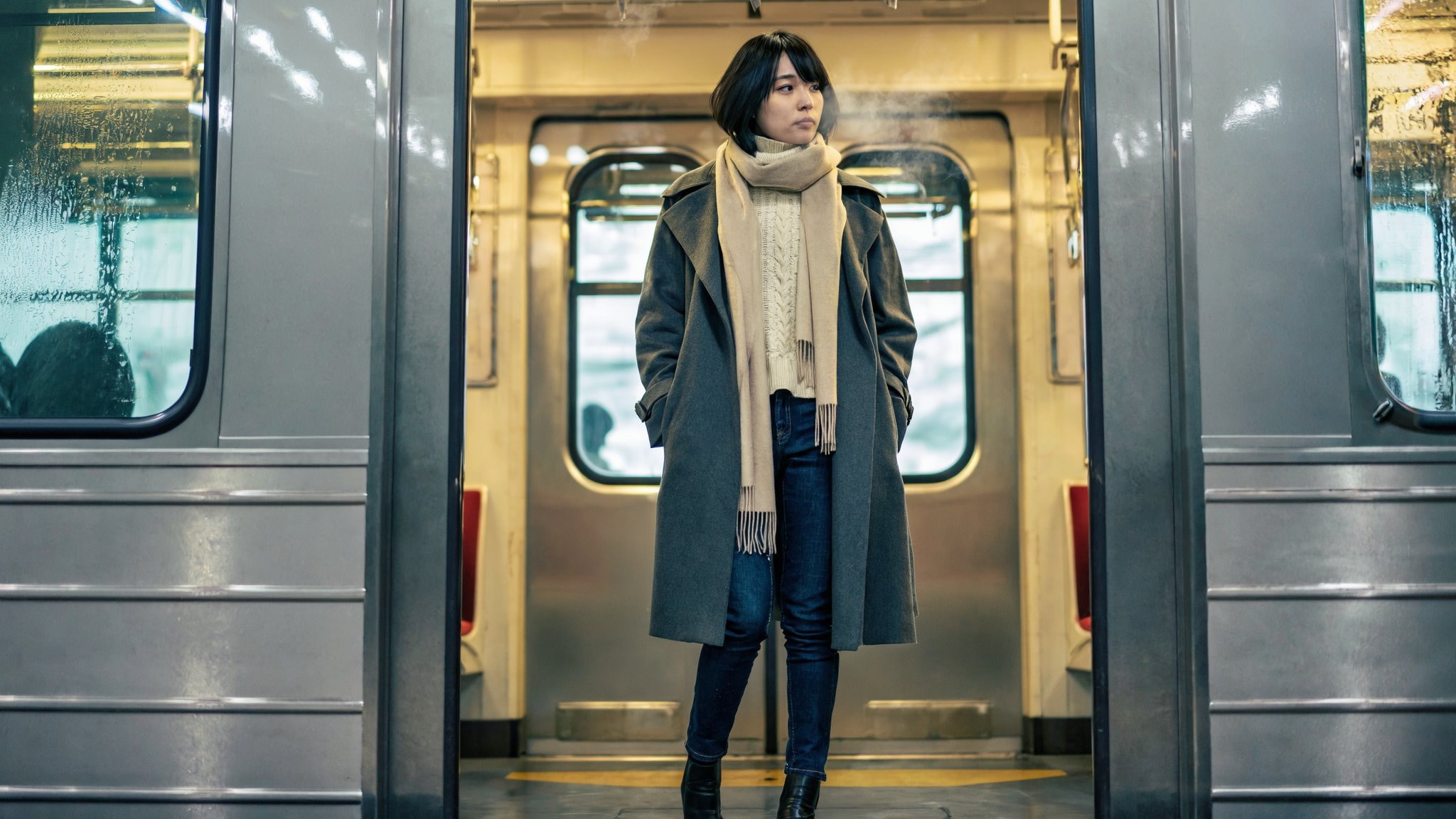 Z-Image Turbo example: commuter between open subway car doors