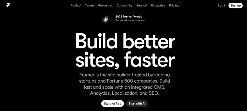 Startup landing page generated with Framer AI website builder