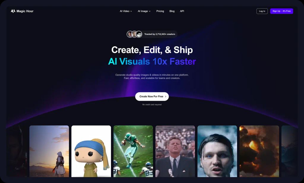 Screenshot of Magic Hour homepage