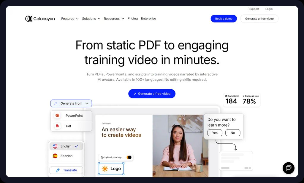 Screenshot from Colossyan website