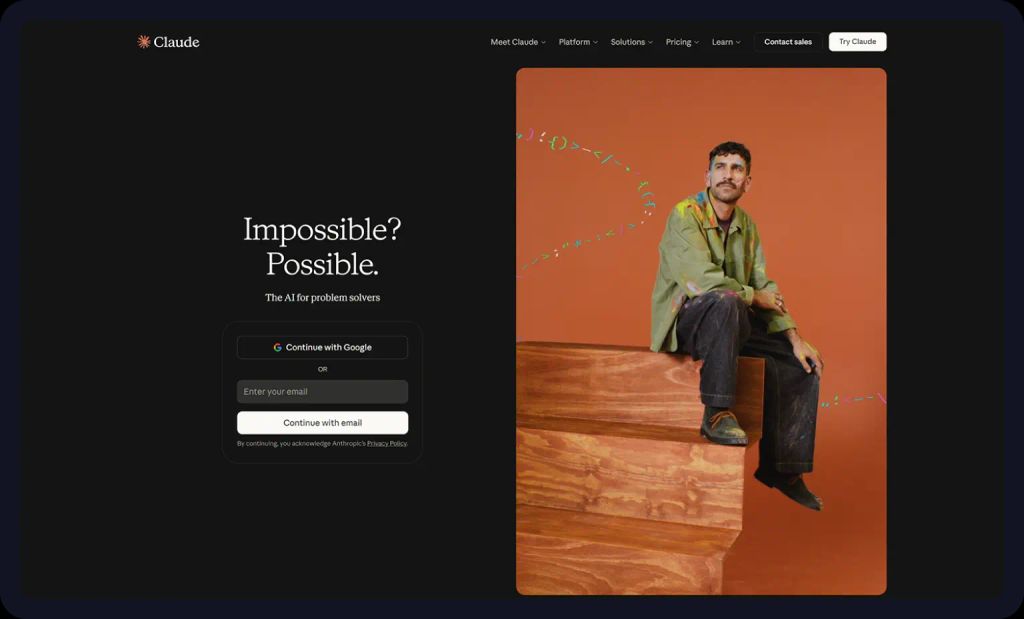 Screenshot of Claude homepage