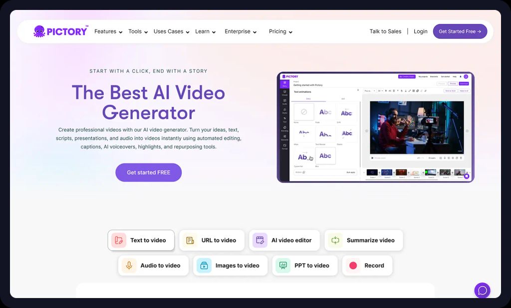 Screenshot from Pictory website