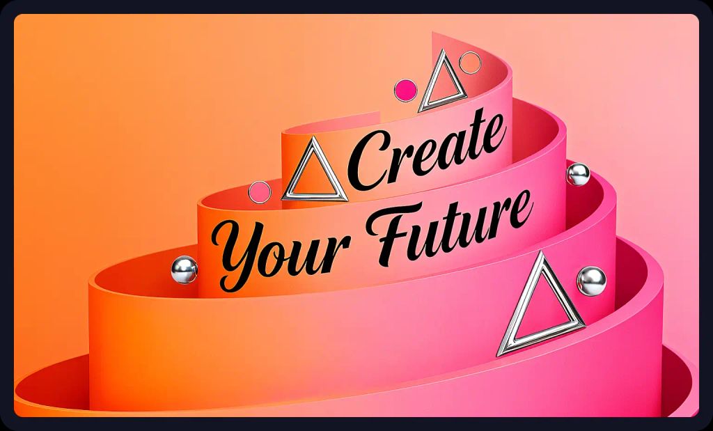 "Create Your Future" text in a spiral layout; an inspirational typography prompt for AI art.