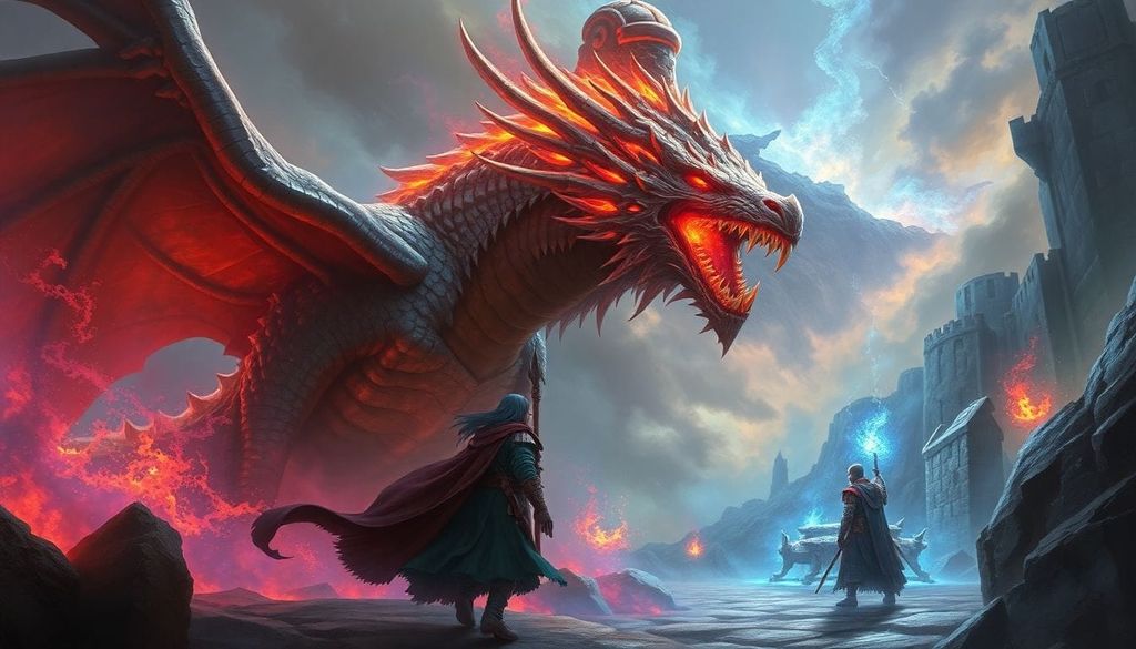 AI-generated image of a dragon in a fantasy illustration art style.