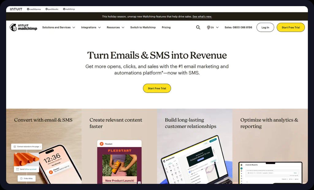 Screenshot of Mailchimp homepage