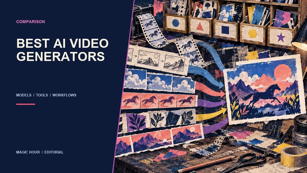 Analog filmmaker workbench comparing AI video generation workflows and finished frames