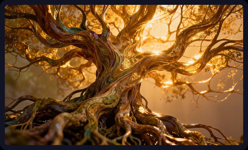 Intertwined roots representing neural pathways; a conceptual AI art prompt.