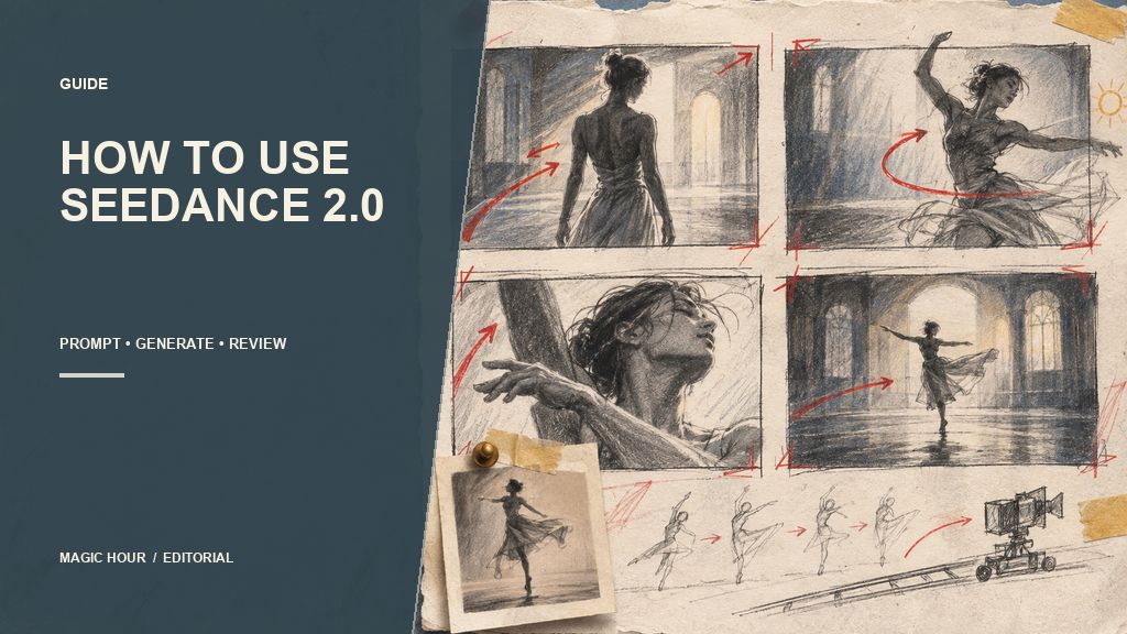 Graphite storyboard illustrating a step-by-step Seedance AI video workflow