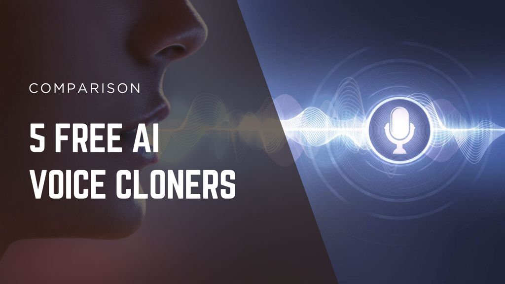 5 Free AI Voice Cloners with icons of microphones, waveforms, and AI tools.