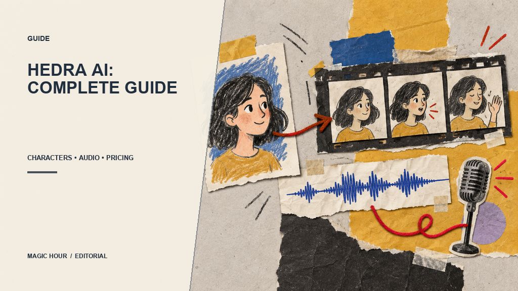 Handmade collage showing a portrait becoming an animated character video with audio