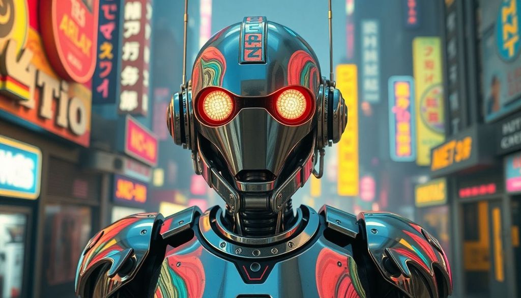 AI-generated image of a robot in a retro-futurism art style
