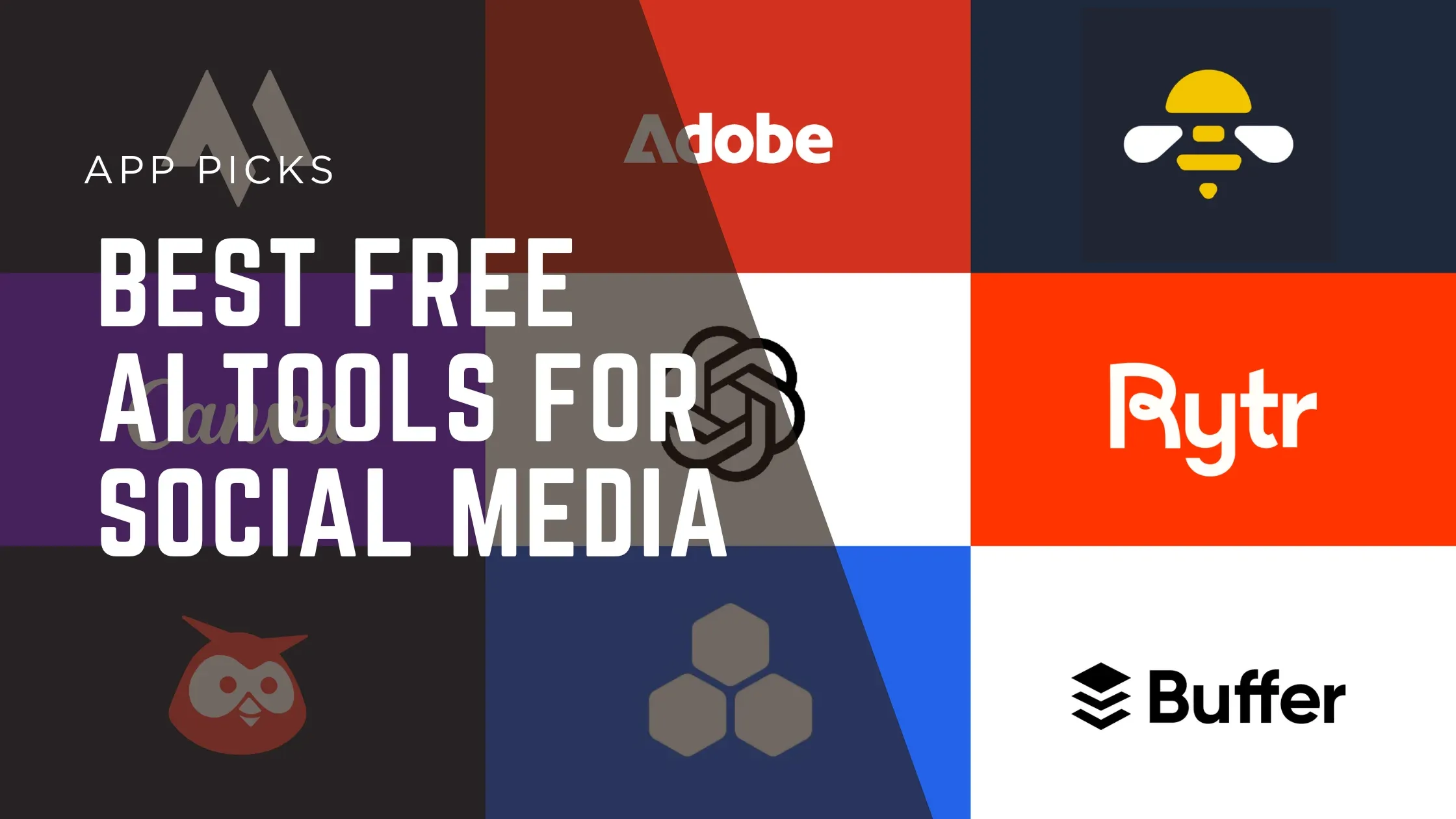 Collage of the best free AI tools for social media.