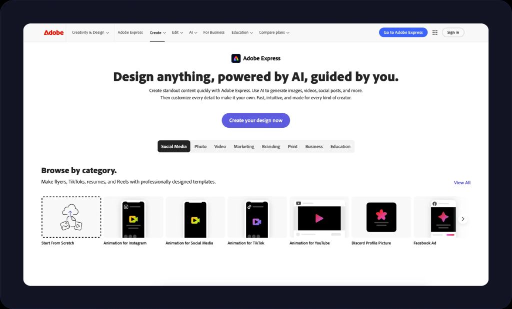 Adobe Express creative automation platform screenshot.