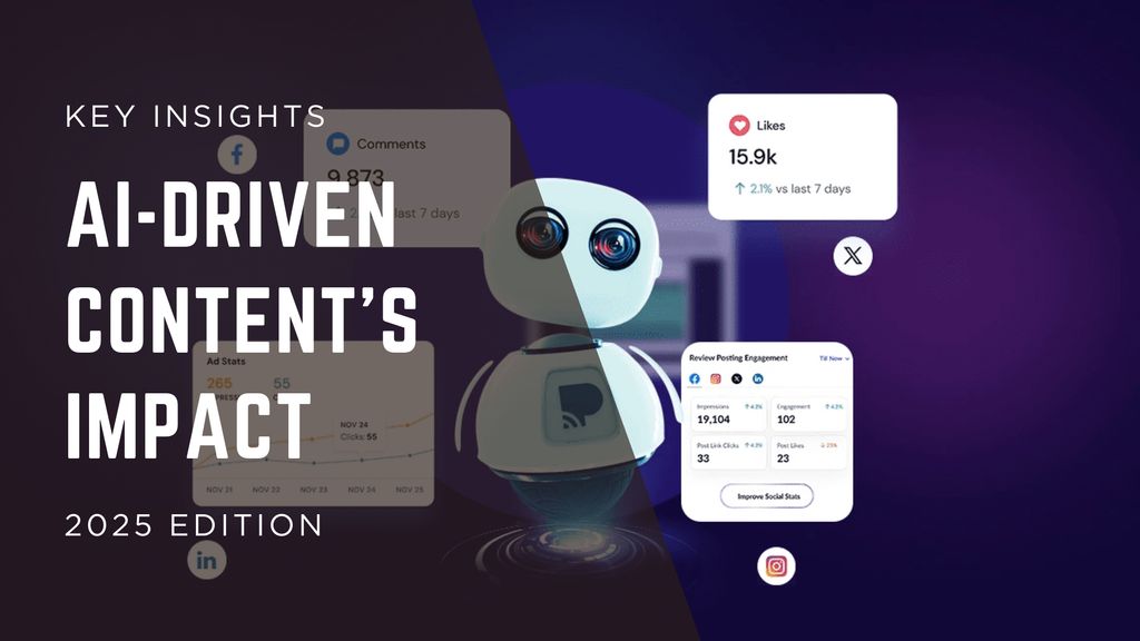 AI-generated visuals displayed across multiple social media screens representing the fusion of creativity and technology in 2025