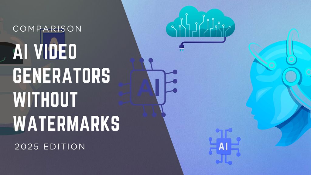 A montage of cinematic AI-generated video scenes with the text “Top 5 Free AI Video Generators Without Watermarks.”