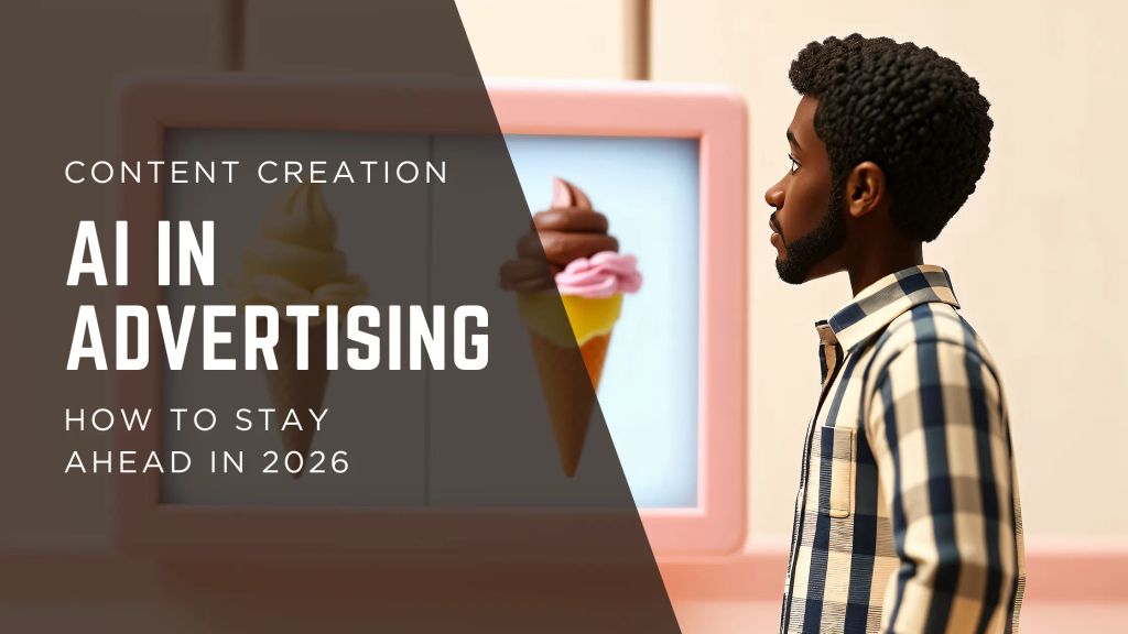 AI-created illustration of man looking at ice cream cone advertisement.