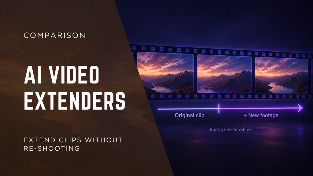 AI video extenders guide with an illustrative timeline showing original footage followed by newly generated frames.