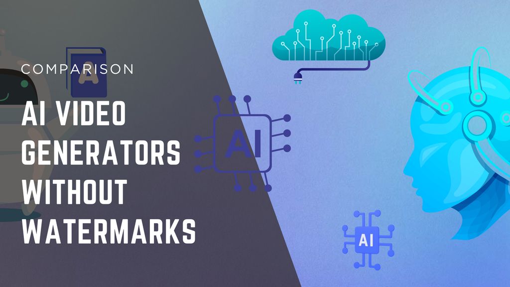 A montage of cinematic AI-generated video scenes with the text “Top 5 Free AI Video Generators Without Watermarks.”