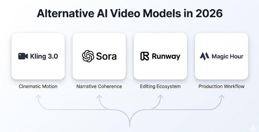Comparison of Seedance 2.0, Veo 3.1, Kling 3.0, Sora, and Runway in 2026 AI video model landscape