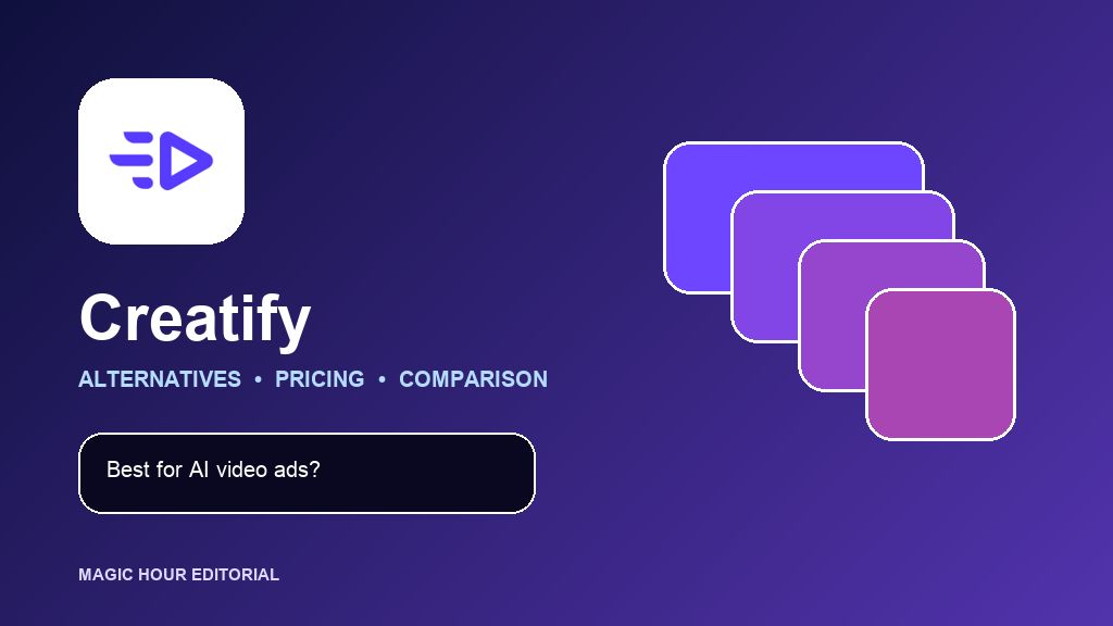 Creatify logo with stacked video-ad variations for an alternatives and pricing comparison