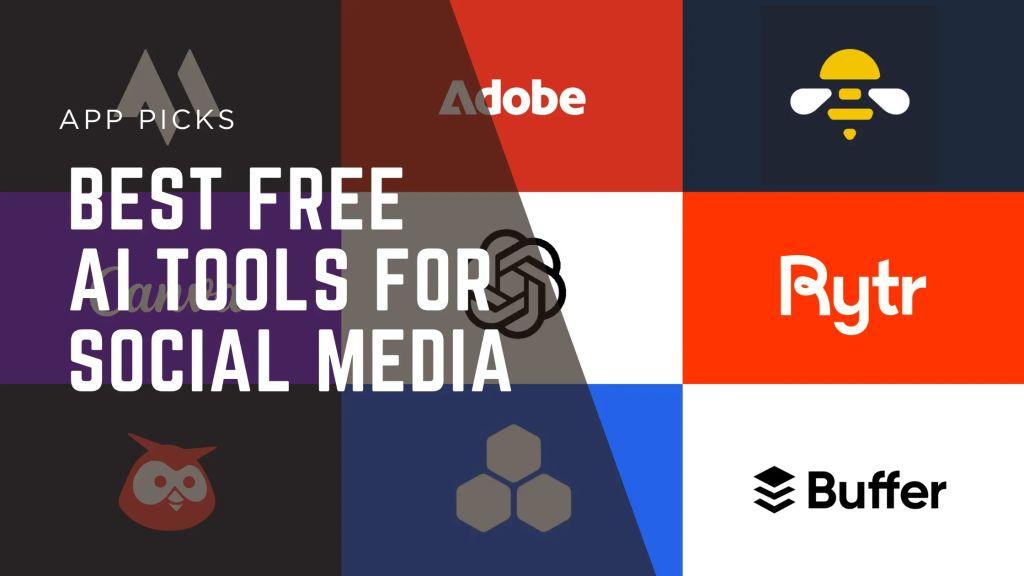 Collage of the best free AI tools for social media.
