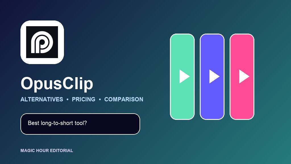 OpusClip logo with vertical short-video cards for an alternatives and pricing comparison