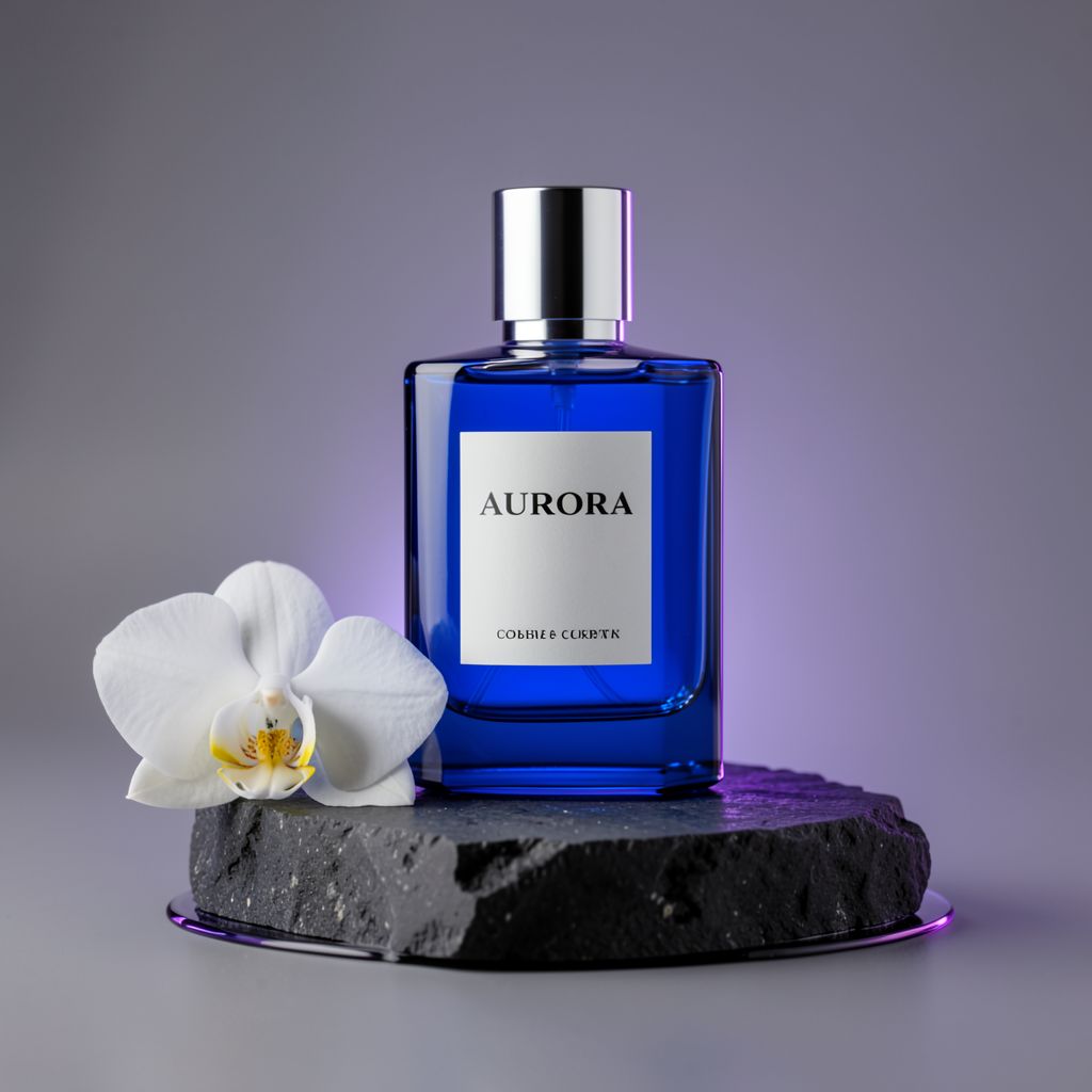 Controlled blog comparison output from flux-2-klein for the AURORA perfume prompt