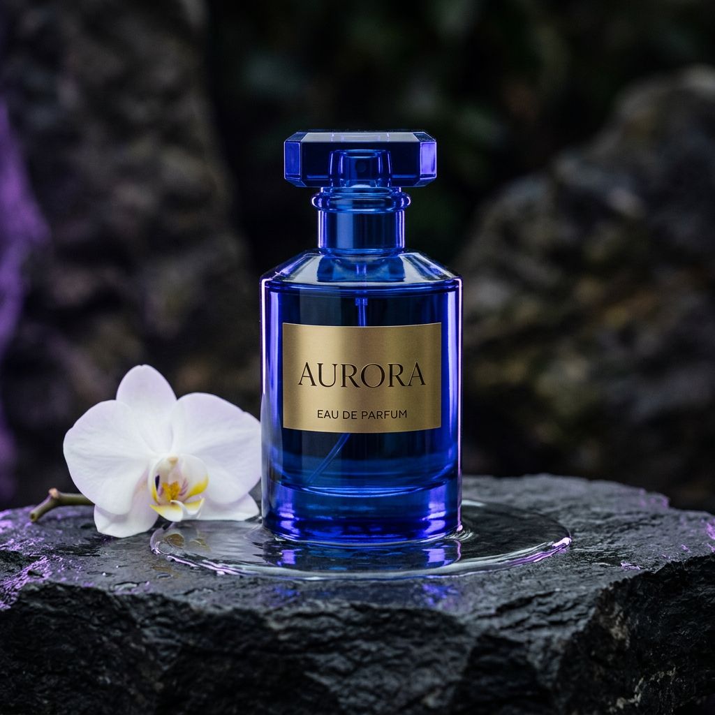 Controlled blog comparison output from nano-banana-2 for the AURORA perfume prompt