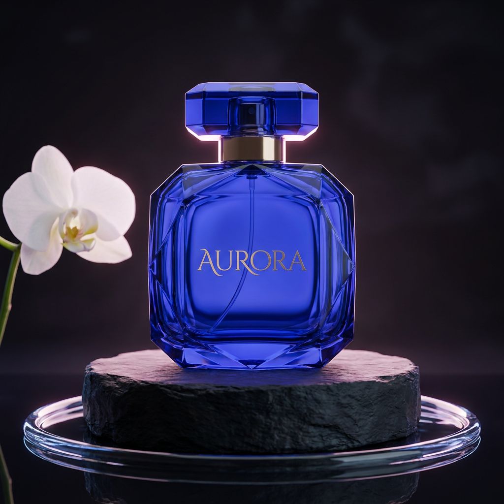 Controlled blog comparison output from nano-banana-pro for the AURORA perfume prompt