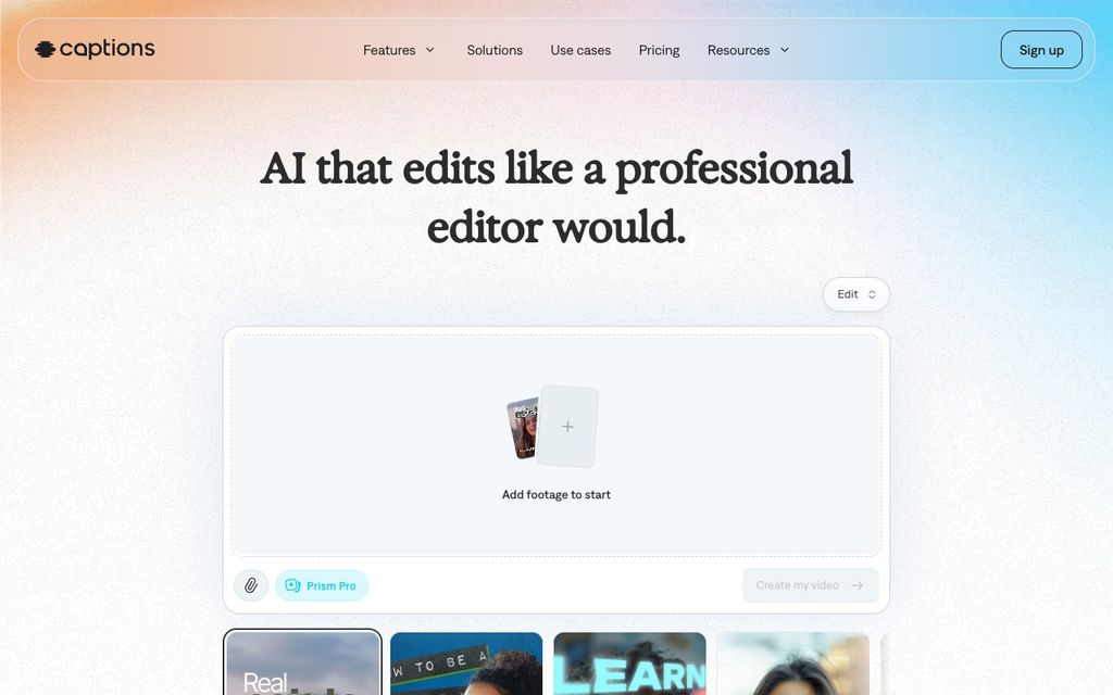 Captions official product page screenshot, September 25, 2026