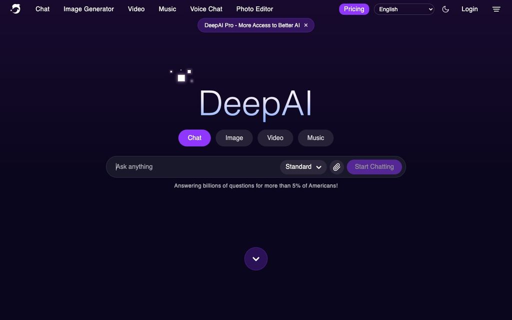 DeepAI official product page screenshot, September 25, 2026