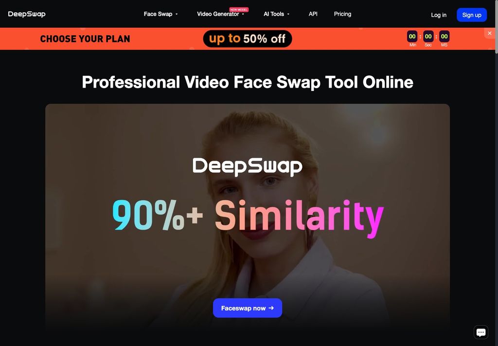 DeepSwap official product page screenshot, September 25, 2026
