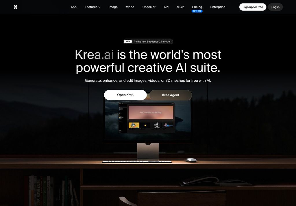 Krea official product page screenshot (krea-product), September 25, 2026