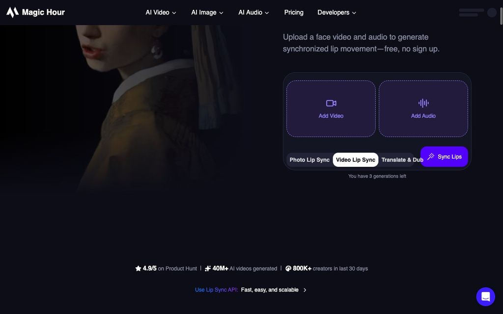 Magic Hour official workflow page screenshot (magic-hour-lipsync), September 25, 2026