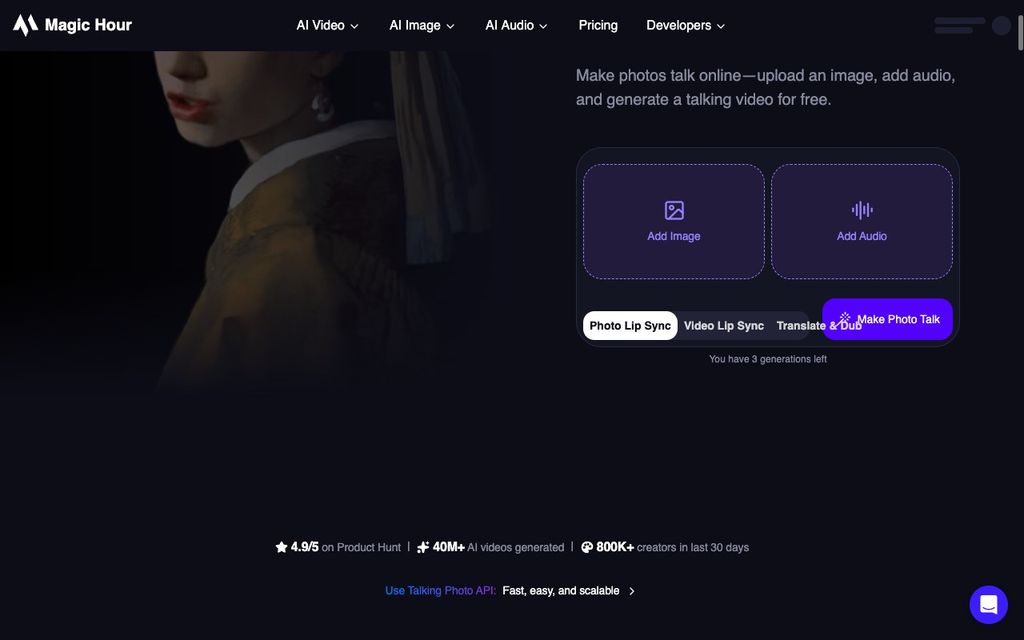 Magic Hour official workflow page screenshot (magic-hour-talkingphoto), September 25, 2026