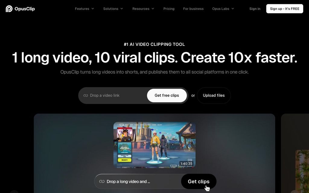 OpusClip official product page screenshot (opusclip-product), September 25, 2026
