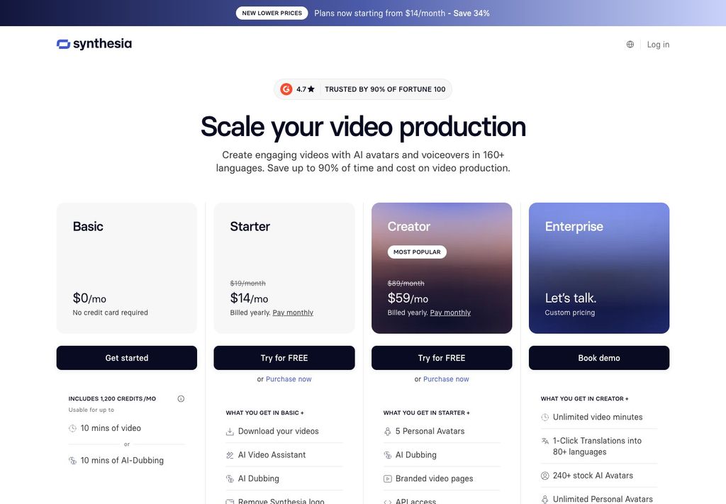 Synthesia official pricing page screenshot (synthesia-pricing), September 25, 2026