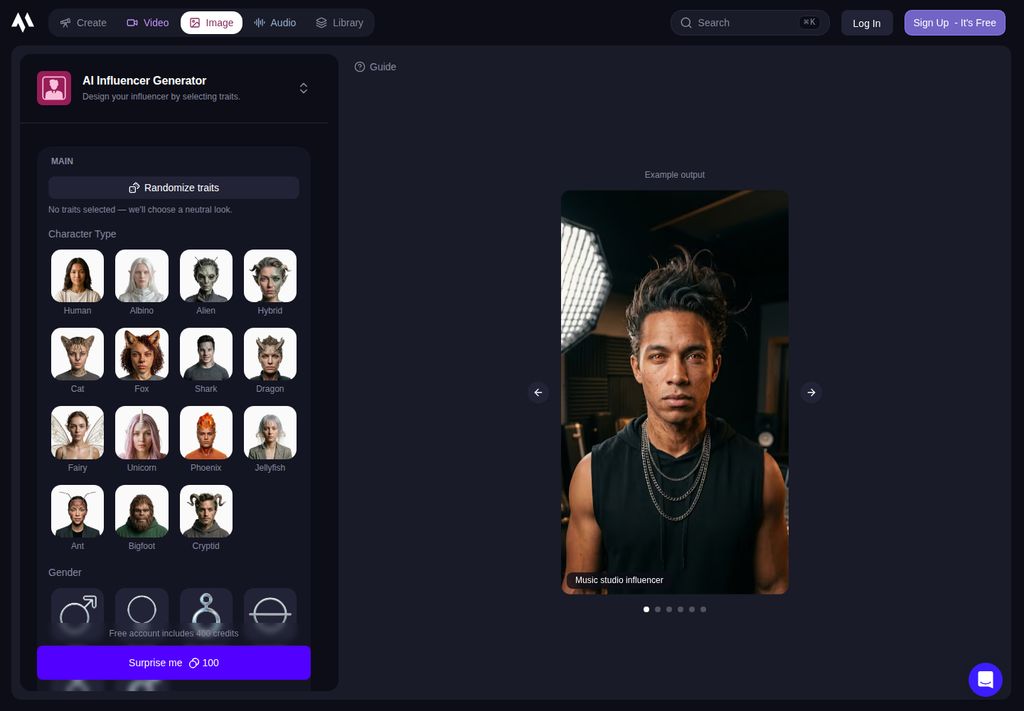 Magic Hour AI Influencer creator with appearance-trait controls, captured October 14 2026