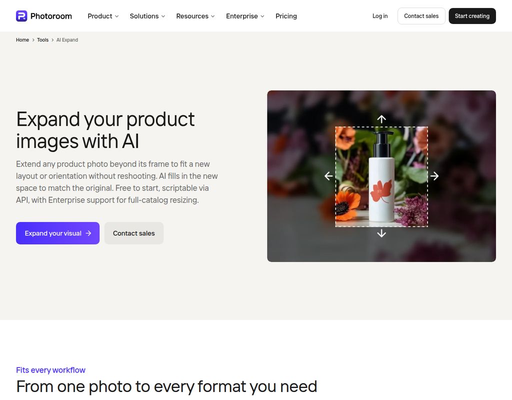 Photoroom AI Expand official tool page captured October 14 2026