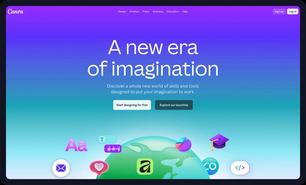 Screenshot of the Canva homepage.