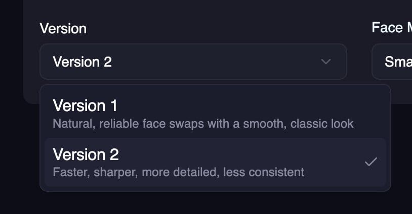 Version Selector for Face Swap Video