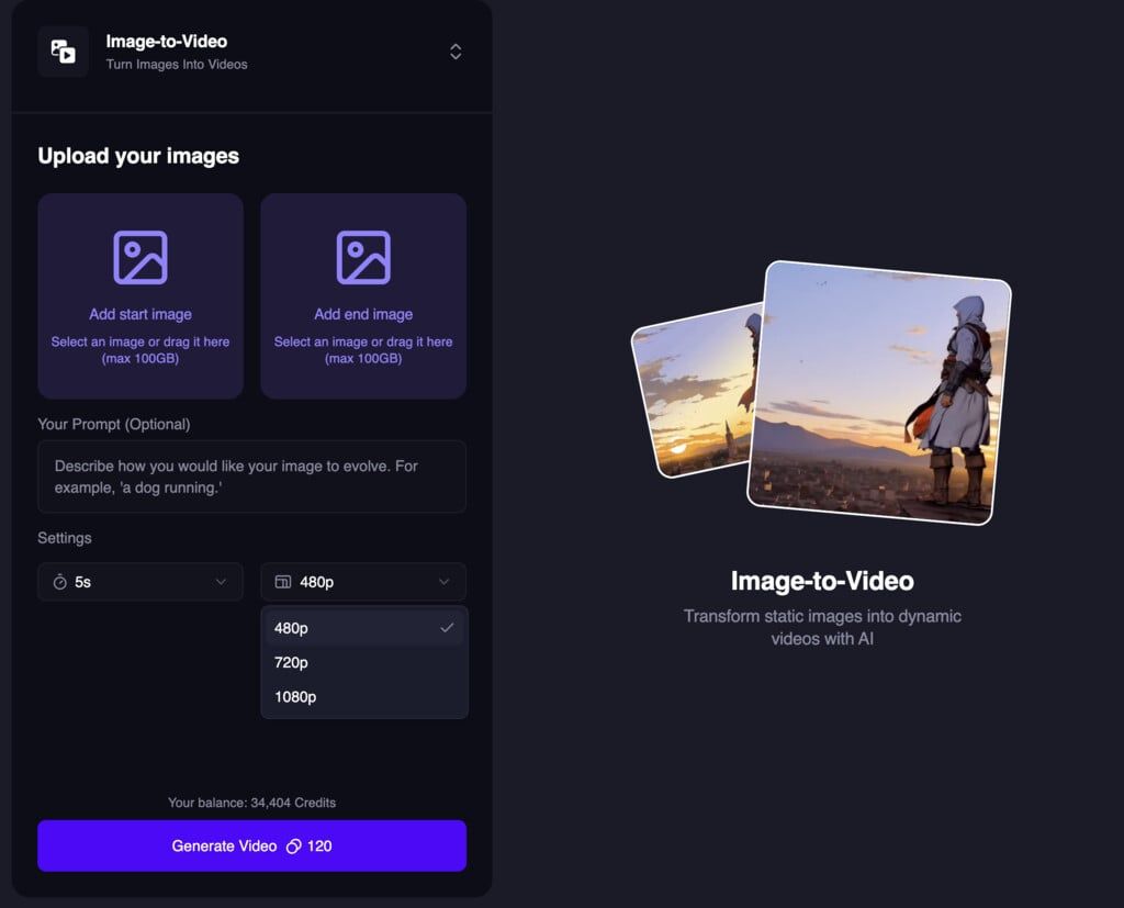 720p and 1080p resolution for Image to Video and Text to Video