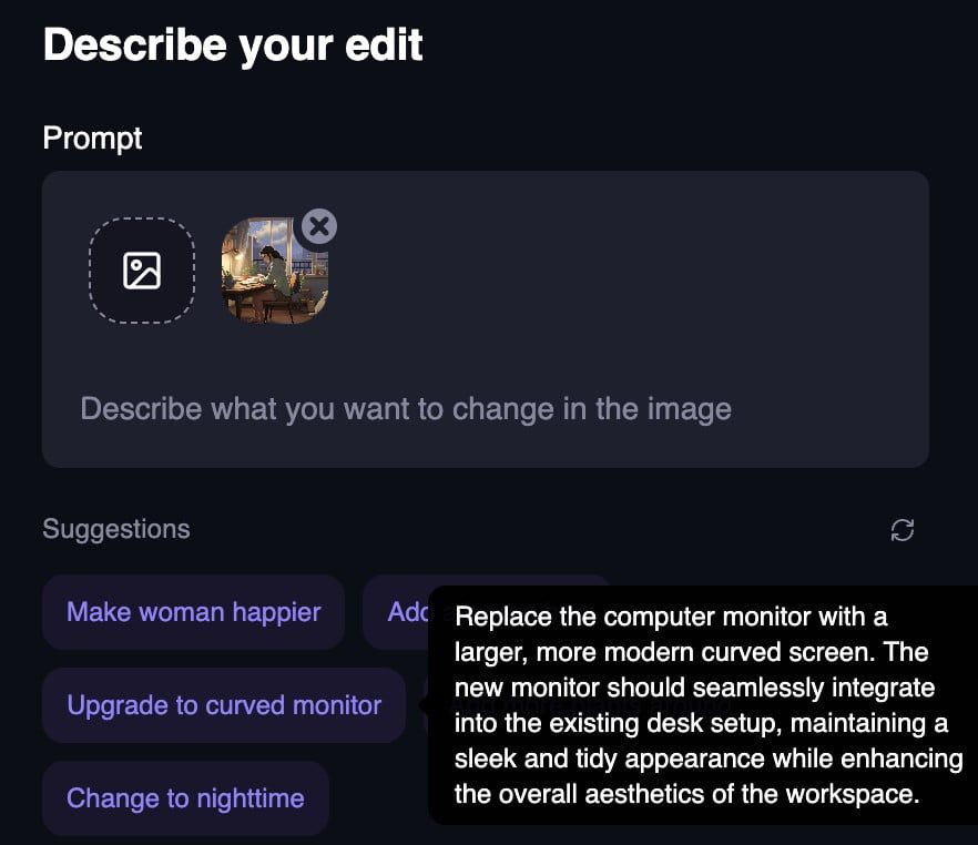 Adaptive Suggestions for AI Image Editor